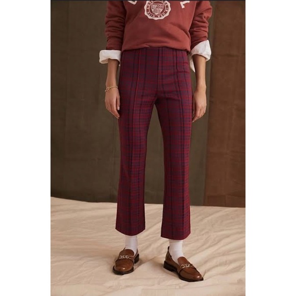 Anthropologie Pants - Anthropologie Maeve The Margot Kick Flare Crop Pants Blue/Red Plaid Size Medium
